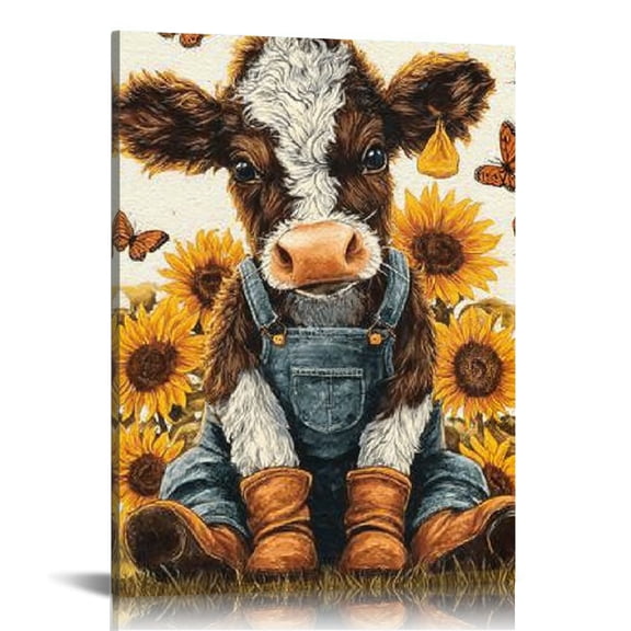 RKSupls Cute Highland Cow Canvas Wall Art, Canvas Prints Wall Art for Living Room Bedroom Stairway Office, Art Print Painting for Home Decorations,12x16in