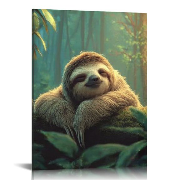 RKSupls Cute Lazy Sloth Canvas Wall Art, Canvas Prints Wall Art for Living Room Bedroom Stairway Office, Art Print Painting for New Year Home Decorations,12x16in