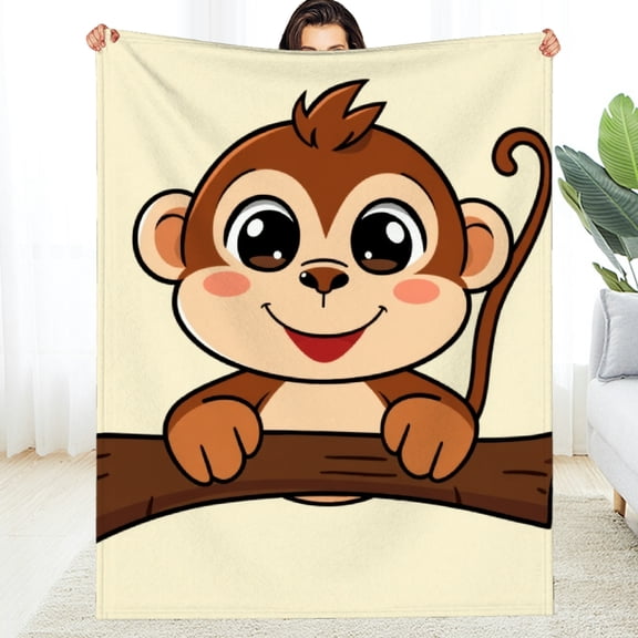 RKSupls Cute Monkey Tree Branch Cartoon Soft Flannel Throw Blanket, Lightweight Fuzzy Warm Cozy Blanket for Couch Bed Home Travel Decor