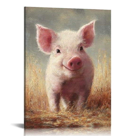 RKSupls Cute Pig Sign Canvas Wall Art, Canvas Prints Wall Art for Living Room Bedroom Bathroom Office, Art Print Painting for Home Decorations,12x16in