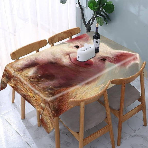 RKSupls Cute Piglet Field Rectangle Dining Tablecloth, Washable Wipeable Stain & Wrinkle Resistant Polyester Tablecloth for Kitchen Picnic Party