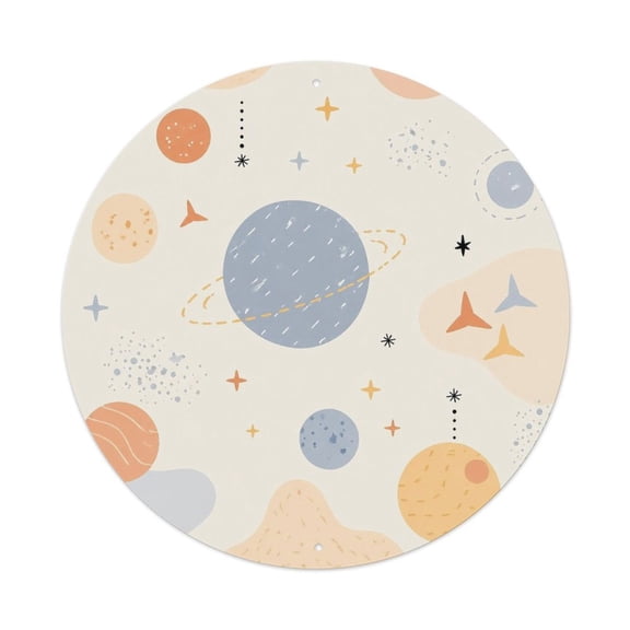 RKSupls Cute Planet Space Cartoon 7.9x7.9in Round Aluminum Plaque Wall Art, UV Printed Vintage Metal Sign with Pre-Drilled Holes for Home Bar Garage Cafe Decor