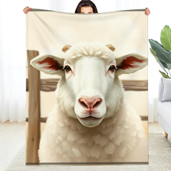 RKSupls Cute Sheep Farm Animal Portrait Soft Flannel Throw Blanket, Lightweight Fuzzy Warm Cozy Blanket for Couch Bed Home Travel Decor