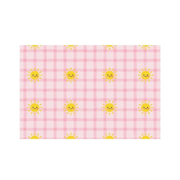 RKSupls Cute Sun Pink Gingham Grid Linen Placemats 30x45cm Straight Edge Stain Resistant Washable Non-Slip Table Mats Table for Kitchen Dining Room Home