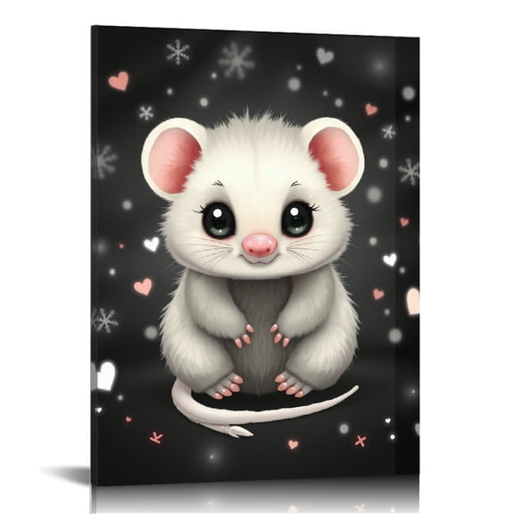 RKSupls Cute White Mouse Winter Heart Canvas Wall Art, Canvas Prints Wall Art for Living Room Bedroom Entryway Office, Art Print Painting for Home Decor
