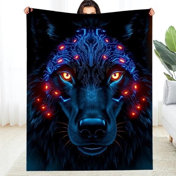 RKSupls Cyber Wolf Circuit Board Soft Flannel Throw Blanket, Lightweight Fuzzy Warm Cozy Blanket for Couch Bed Home Travel Decor