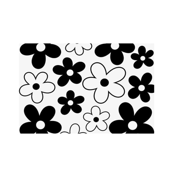 RKSupls Daisy Black White Pattern Linen Placemats 30x45cm Straight Edge Stain Resistant Washable Non-Slip Table Mats Table for Kitchen Dining Room Home