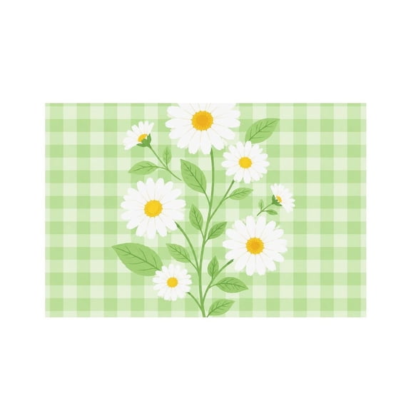 RKSupls Daisy Bouquet Gingham Linen Placemats 30x45cm Straight Edge Stain Resistant Washable Non-Slip Table Mats Table for Kitchen Dining Room Home