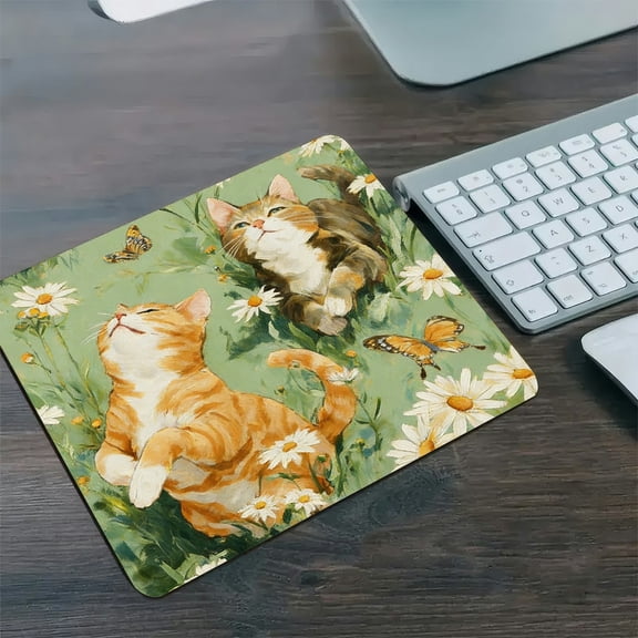 RKSupls Daisy Cat Oil Painting Diatom Mud Mouse Pad, Personalized Hard Desk Mat with Non-Slip Base, Fast Drying Washable Premium Mousepad for Gaming and Office,30*25cm