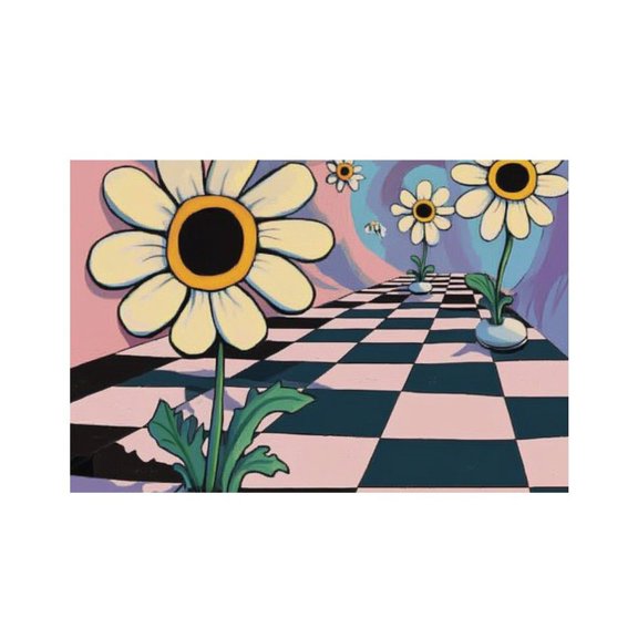 RKSupls Daisy Flowers Checkered Floor Linen Placemats 30x45cm Straight Edge Stain Resistant Washable Non-Slip Table Mats Table for Kitchen Dining Room Home