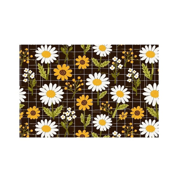 RKSupls Daisy Grid Pattern Linen Placemats 30x45cm Straight Edge Stain Resistant Washable Non-Slip Table Mats Table for Kitchen Dining Room Home
