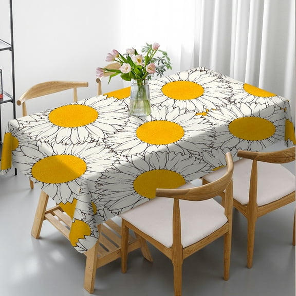RKSupls  Daisy Pattern Yellow Centers.png Print Rectangle Dining Tablecloth, 2D Flat Printing Holiday Party Tablecloth, Daisy Pattern Yellow Centers.png