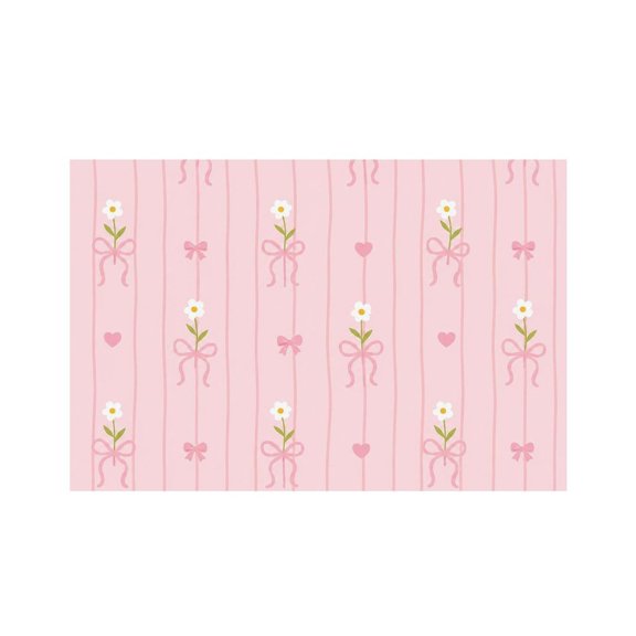 RKSupls Daisy Ribbon Stripe Pattern Linen Placemats 30x45cm Straight Edge Stain Resistant Washable Non-Slip Table Mats Table for Kitchen Dining Room Home