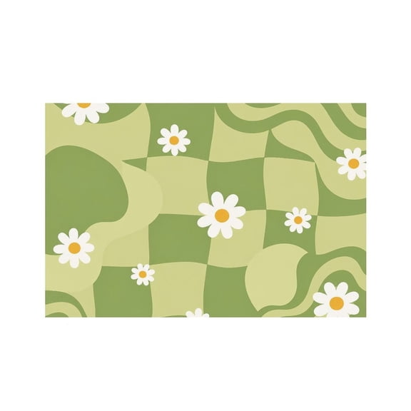 RKSupls Daisy Wave Green Pattern Linen Placemats 30x45cm Straight Edge Stain Resistant Washable Non-Slip Table Mats Table for Kitchen Dining Room Home