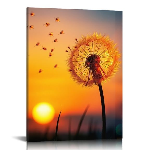 RKSupls Dandelion Seed Sunset Wind Canvas Wall Art, Canvas Prints Wall Art for Living Room Bedroom Entryway Office, Art Print Painting for Home Decor,12x16in