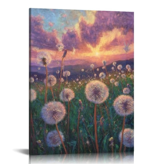 RKSupls Dandelion Sunset Landscape Canvas Wall Art, Canvas Prints Wall Art for Living Room Bedroom Entryway Office, Art Print Painting for New Year Home Decorations,12x16in