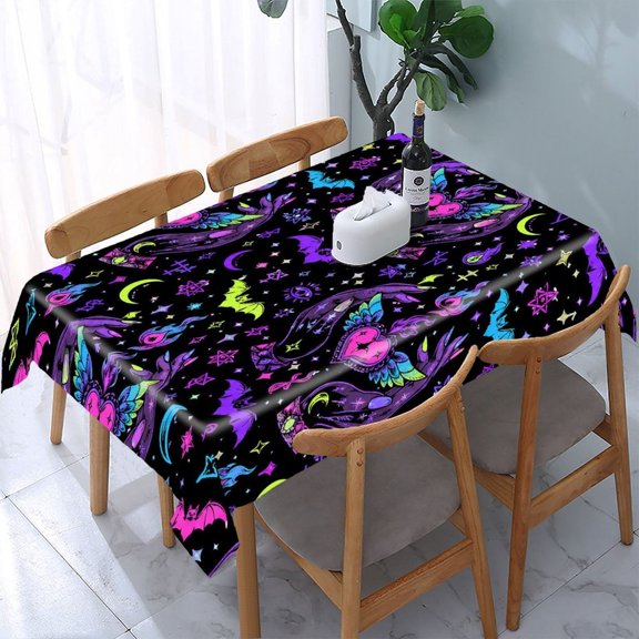 RKSupls Dark Gothic Magic Pattern Rectangle Dining Tablecloth, Washable Wipeable Stain & Wrinkle Resistant Polyester Tablecloth for Kitchen Picnic Party
