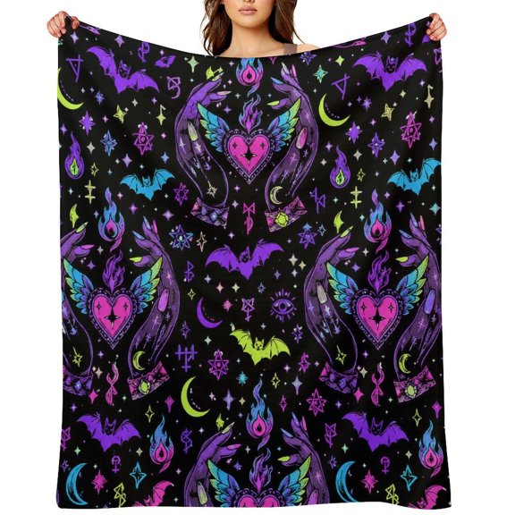 RKSupls Dark Gothic Magic Pattern Soft Flannel Throw Blanket, Lightweight Fuzzy Warm Cozy Blanket for Couch Bed Home Travel Decor