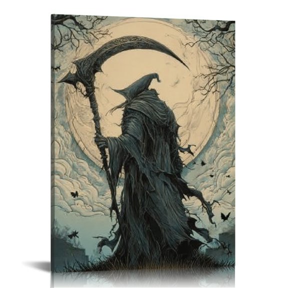 RKSupls Death Scythe Signs Canvas Wall Art, Canvas Prints Wall Art for Living Room Bedroom Bathroom Office, Art Print Painting for New Year Home Decorations,12x16in