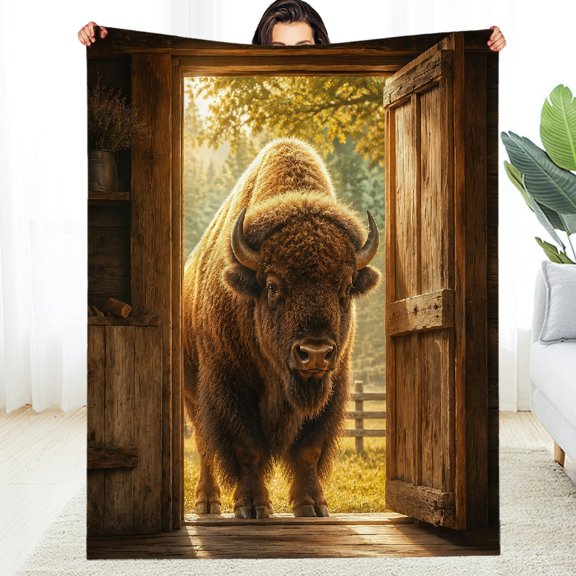 RKSupls  Decorative Blanket, Bison Barn Doorway  All-Season Blanket  - Reversible All-Season Comfort Soft Throw for Couch, Travel, Camping