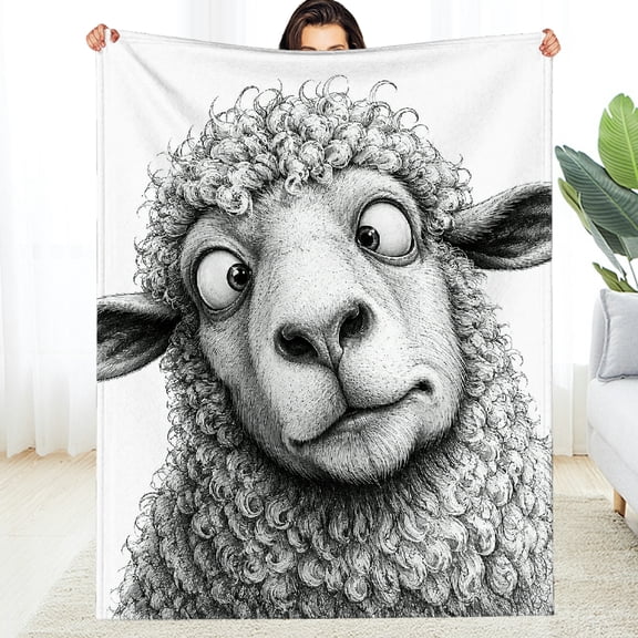 RKSupls  Decorative Blanket, Confused Sheep Sketch Portrait Soft Flannel Fleece Blanket - Tear-Resistant Machine Washable Soft Throw for Couch, Travel, Camping