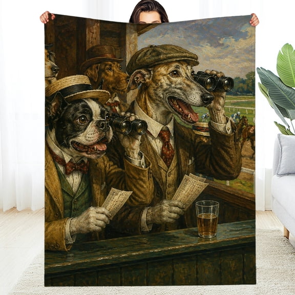 RKSupls  Decorative Blanket, Dogs Watching Horse Race Vintage Oil Painting  Fuzzy Bedding for the Couch - Cozy Soft Soft Throw for Couch, Travel, Camping