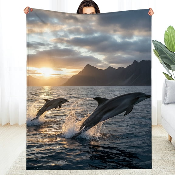 RKSupls Decorative Blanket, Dolphin Fuzzy Bedding Blanket for the Couch - Warm Soft Soft Throw for Couch, Travel, Camping
