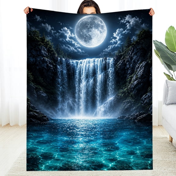 RKSupls Decorative Blanket, Moonlight Waterfall Canyon All-Season Blanket - Allergy Napping Soft Throw for Couch, Travel, Camping