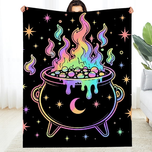 RKSupls Decorative Blanket, Neon Flame Skull Moon Star Dark All-Season Blanket - Soft Machine Washable Soft Throw for Couch, Travel, Camping
