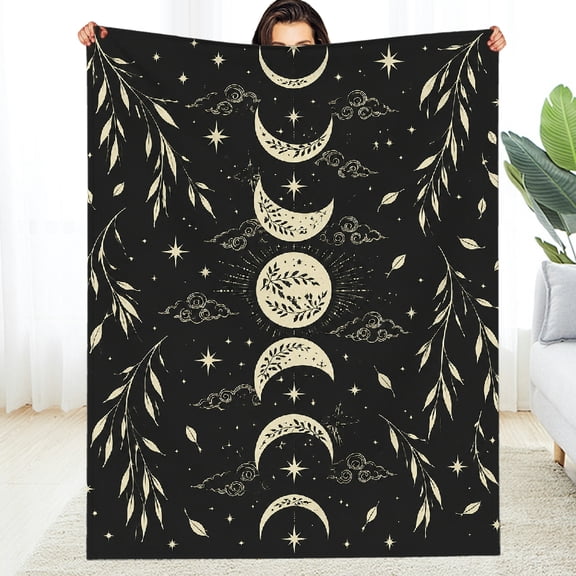 RKSupls  Decorative Blanket, Willow Framed Moon Phases With Clouds Soft Flannel Fleece Blanket - Machine Washable Lightweight Soft Throw for Couch, Travel, Camping