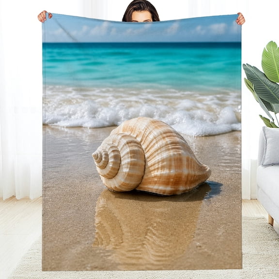RKSupls Decorative Blanket, beach shell ocean wave sand tropical summer Soft Flannel Fleece Blanket - Machine Washable All-Season Comfort Soft Throw for Couch, Travel, Camping