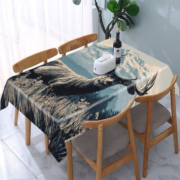 RKSupls Deer Mountains Forest Rectangle Dining Tablecloth, Washable Wipeable Stain & Wrinkle Resistant Polyester Tablecloth for Kitchen Picnic Party