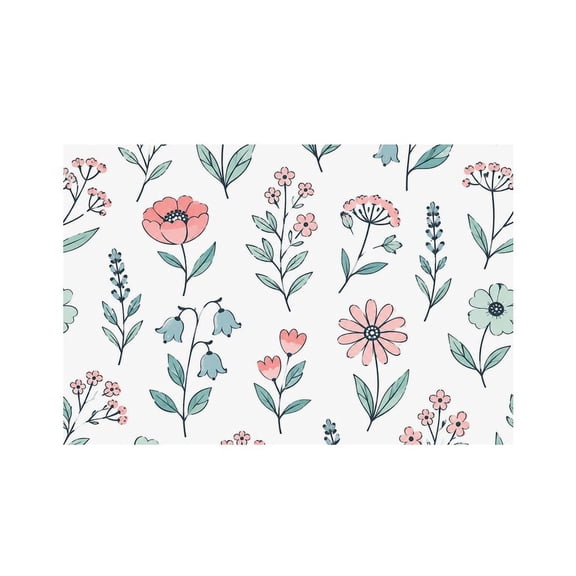 RKSupls Delicate Botanical Wildflower Pattern Linen Placemats 30x45cm Straight Edge Stain Resistant Washable Non-Slip Table Mats Table for Kitchen Dining Room Home