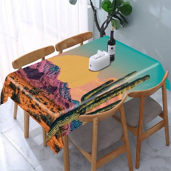RKSupls Desert Cactus Sunset Rectangle Dining Tablecloth, Washable Wipeable Stain & Wrinkle Resistant Polyester Tablecloth for Kitchen Picnic Party