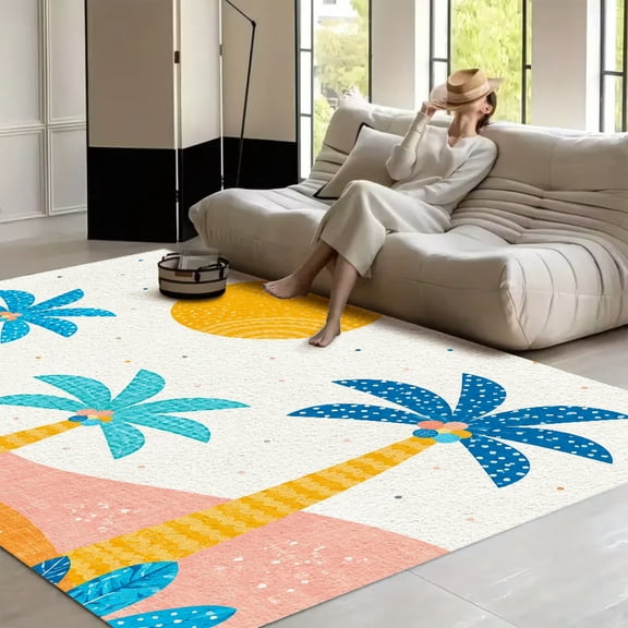 RKSupls Desert Palms Golden Sun  Soft Fluffy Velvet Area Rug   for Living Room Bedroom, Non-Slip Washable Carpet, Modern Minimalist Home Decor Floor Mat