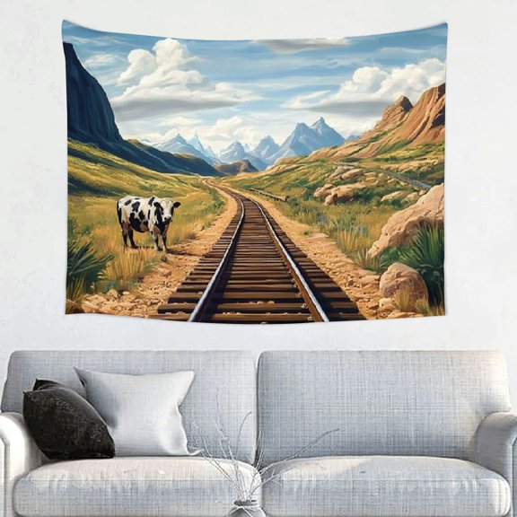 RKSupls Desert Railway Cactus Tapestry,Home Tapestry Suitable for Hanging for Decorative Wall Hanging, Decorative Bedroom, Living Room Decoration - 40x30in