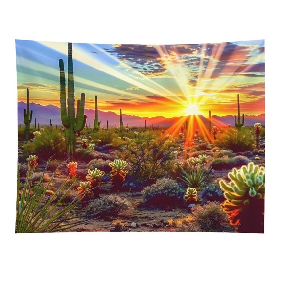 RKSupls Desert Sunset Cactus Polyester Wall Tapestry Anti Wrinkle Art Hanging Decor for Bedroom Living Room Home Holiday Decoration Gift