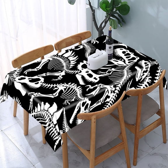 RKSupls Dinosaur Skeleton Pattern Rectangle Dining Tablecloth, Washable Wipeable Stain & Wrinkle Resistant Polyester Tablecloth for Kitchen Picnic Party