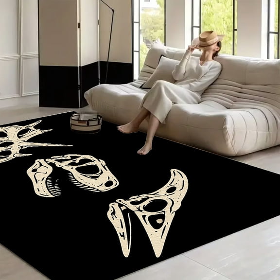 RKSupls Dinosaur Skulls Trio Soft Fluffy Velvet Area Rug for Living Room Bedroom, Non-Slip Washable Carpet, Modern Minimalist Home Decor Floor Mat