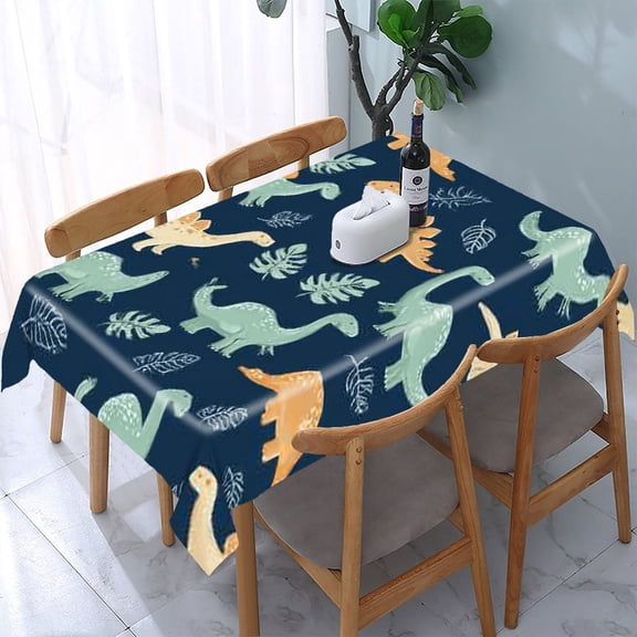 RKSupls Dinosaurs Leaves Pattern Rectangle Dining Tablecloth, Washable Wipeable Stain & Wrinkle Resistant Polyester Tablecloth for Kitchen Picnic Party