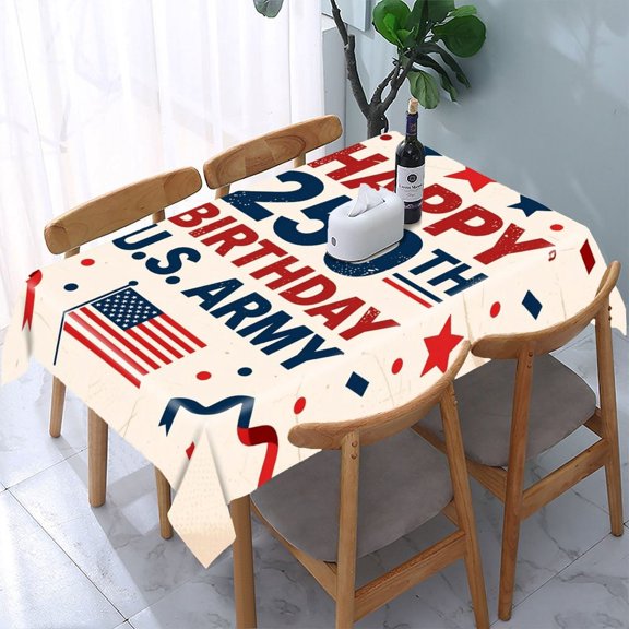RKSupls Distressed Military Birthday Rectangle Dining Tablecloth, Washable Wipeable Stain & Wrinkle Resistant Polyester Tablecloth for Kitchen Picnic Party