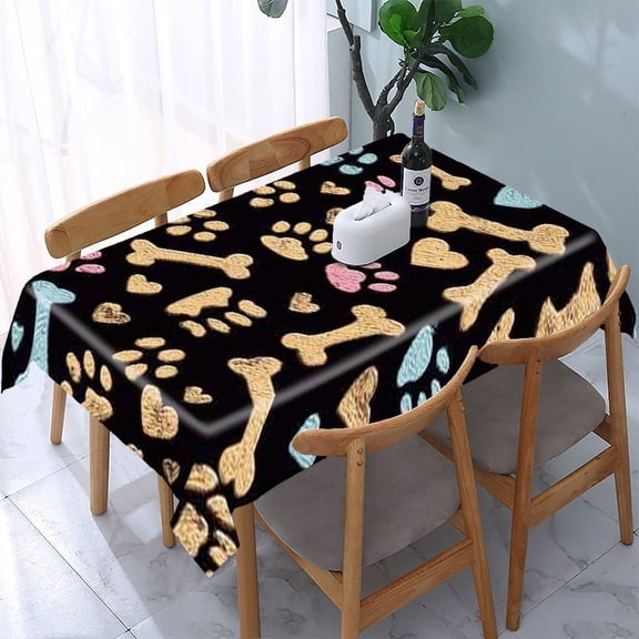 RKSupls Dog Bones Paws Pattern Rectangle Dining Tablecloth, Washable Wipeable Stain & Wrinkle Resistant Polyester Tablecloth for Kitchen Picnic Party
