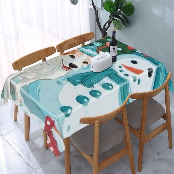RKSupls Dog Snowman Christmas Rectangle Dining Tablecloth, Washable Wipeable Stain & Wrinkle Resistant Polyester Tablecloth for Kitchen Picnic Party