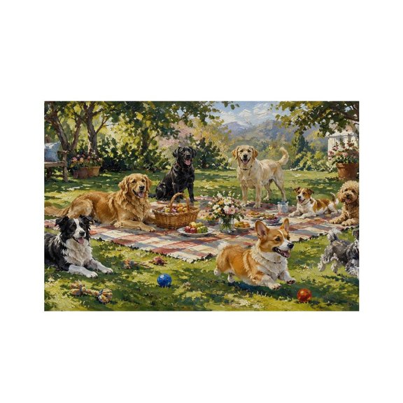 RKSupls Dogs Garden Picnic Party Linen Placemats 30x45cm Straight Edge Stain Resistant Washable Non-Slip Table Mats Table for Kitchen Dining Room Home