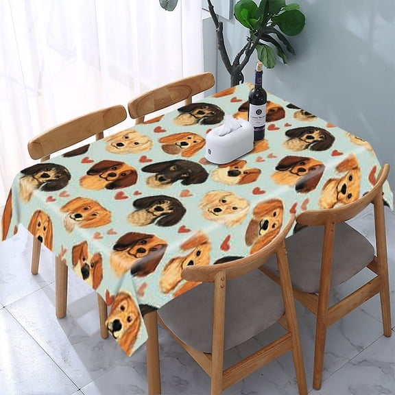 RKSupls Dogs Hearts Pattern Rectangle Dining Tablecloth, Washable Wipeable Stain & Wrinkle Resistant Polyester Tablecloth for Kitchen Picnic Party