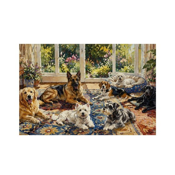 RKSupls Dogs Resting in Sunroom.png Linen Placemats 30x45cm Straight Edge Stain Resistant Washable Non-Slip Table Mats Table for Kitchen Dining Room Home
