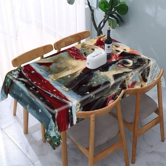 RKSupls Dogs Sleigh Christmas Snow Rectangle Dining Tablecloth, Washable Wipeable Stain & Wrinkle Resistant Polyester Tablecloth for Kitchen Picnic Party