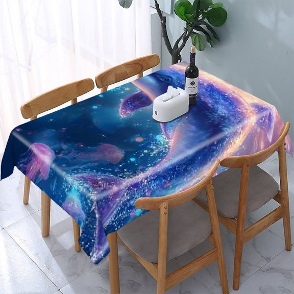 RKSupls Dolphin Jellyfish Underwater Rectangle Dining Tablecloth, Washable Wipeable Stain & Wrinkle Resistant Polyester Tablecloth for Kitchen Picnic Party