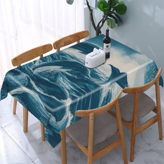 RKSupls Dolphins Ocean Waves Rectangle Dining Tablecloth, Washable Wipeable Stain & Wrinkle Resistant Polyester Tablecloth for Kitchen Picnic Party