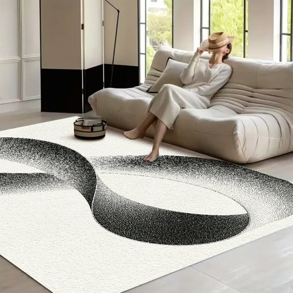 RKSupls Dotted Infinity Loop Abstract Art  Soft Fluffy Velvet Area Rug   for Living Room Bedroom, Non-Slip Washable Carpet, Modern Minimalist Home Decor Floor Mat